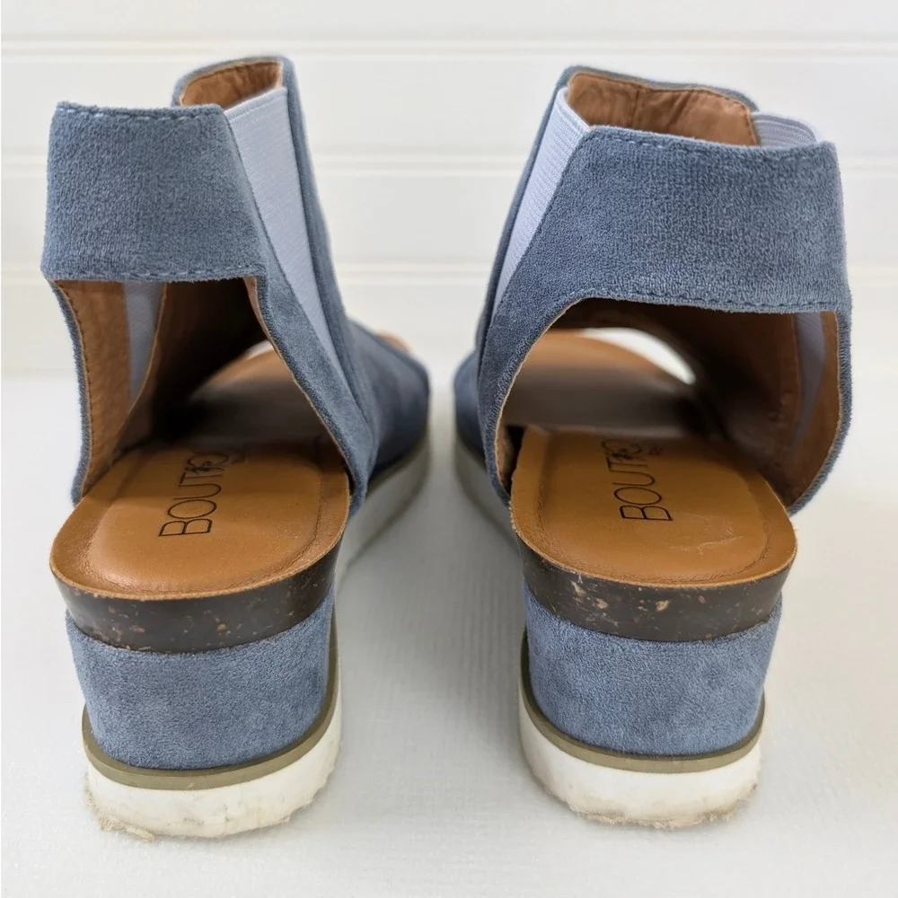 Corkys Easy Living Platform Wedge Sandals Women 6 Blue Faux Suede Comfort Casual